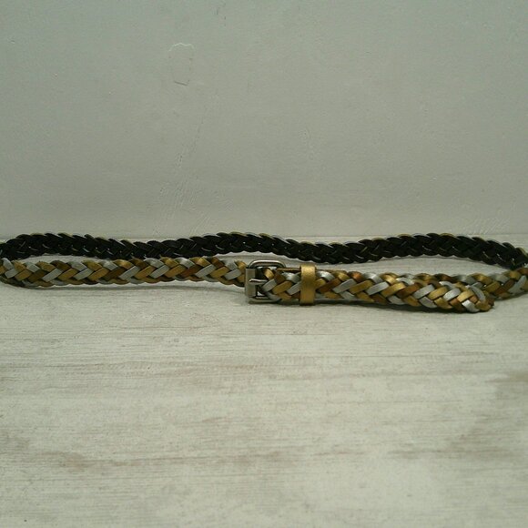 Accessories - Beautifully Braided Leather Metallic Belt with Silver Belt Buckle Size L | Large